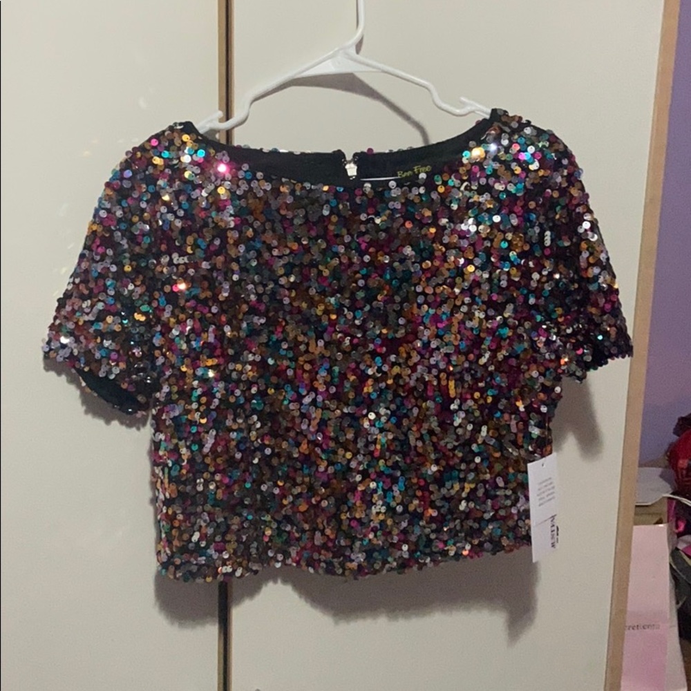 JustFab Multicolor Sequin Short Sleeve Top